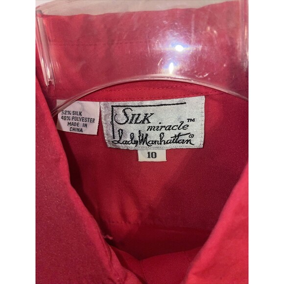 Silk Miracle Dress Shirt Women’s Size 10 Red Silk Blend Button Up Long Sleeve - Picture 2 of 12
